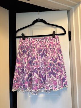 Lilly Pulitzer Purple Print Tiered Pom-Pom Skirt